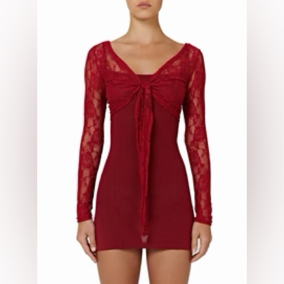 Chic Burgundy Mini Dress with Floral Accent - Picture 2 of 5
